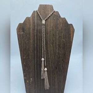 Signed 2028 Lariat Tassel Necklace Rose Gold Tone Statement Costume Fashion